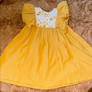Yellow Kids Dress with Lace Detail